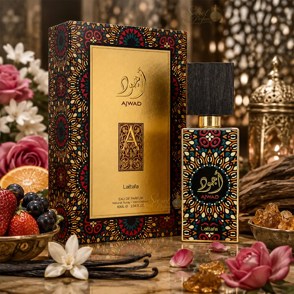 Ajwad – Eau de Parfum Lattafa | Parfum Oriental Fruité & Musqué 3 Ajwad Lattafa eau de parfum avec notes fruitées, fleurs, vanille, musc et ambre