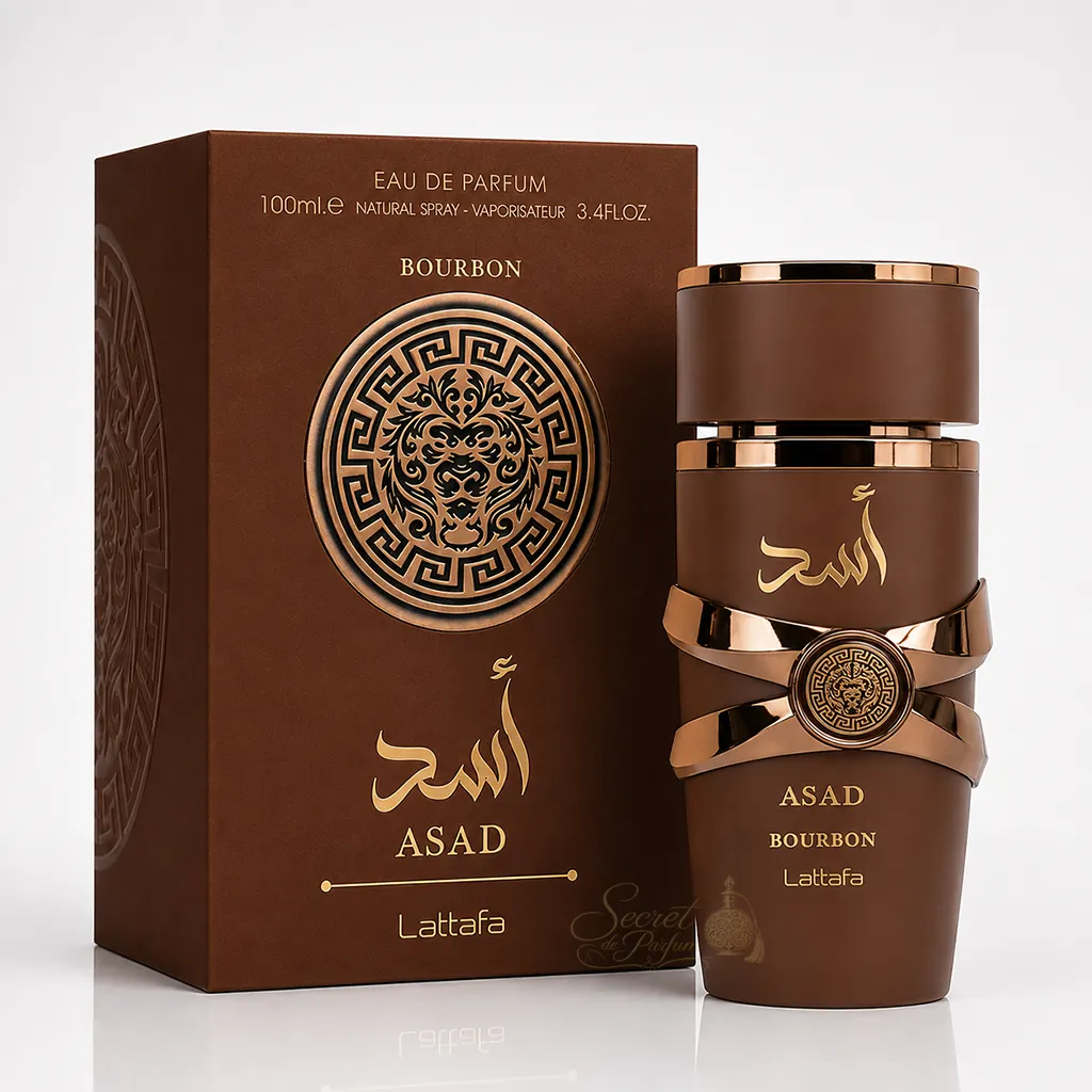 Asad Bourbon – Eau de Parfum Oriental Épicé & Vanillé Mixte – Lattafa 5 Boîte officielle et flacon Asad Bourbon Lattafa Eau de Parfum Homme 100 ml, parfum Dubaï oriental épicé aux notes de lavande, cacao, vanille bourbon, ambre et vétiver.