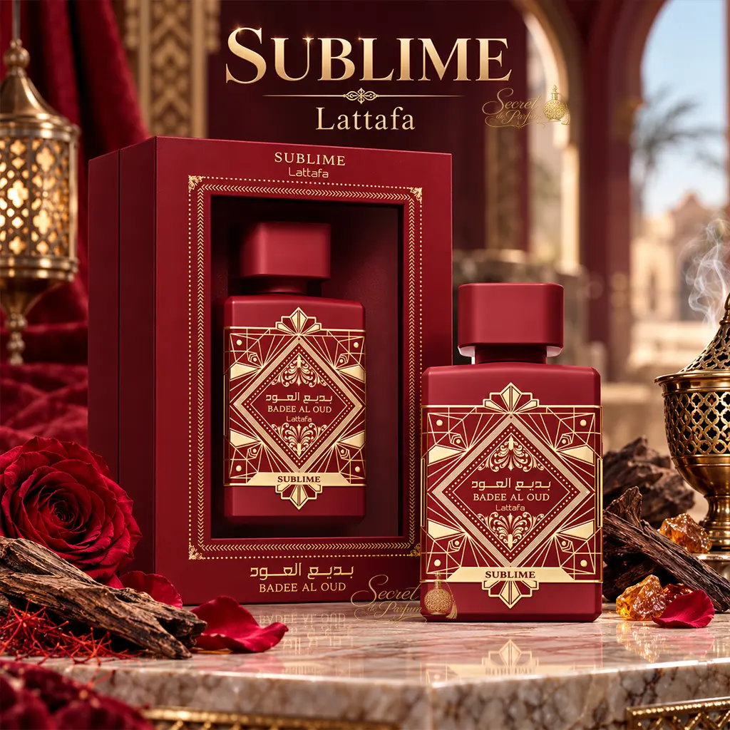 Badee Al Oud Rouge Sublime – Parfum Dubaï Intense & Élégant | Lattafa 3 Sublime Lattafa parfum fruité floral et boisé avec flacon et boîte