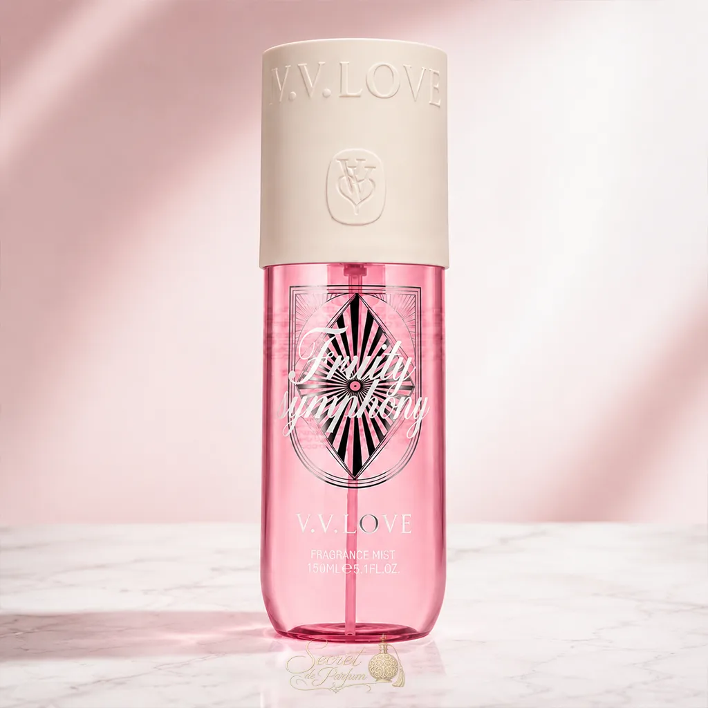 Fruity Symphony – Brume Parfumée Fruitée Fraîche 150ml 5 Flacon de la brume Fruity Symphony V.V. Love 150 ml parfum femme fruité floral aux accords exotiques