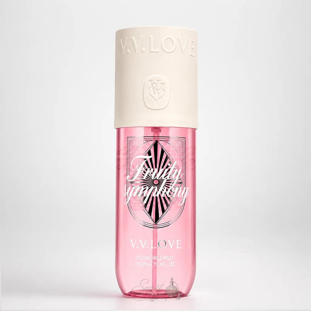 Fruity Symphony – Brume Parfumée Fruitée Fraîche 150ml 1 Brume parfumée Fruity Symphony V.V. Love 150 ml pour femme aux notes fruitées florales exotiques disponible chez Secret de Parfum