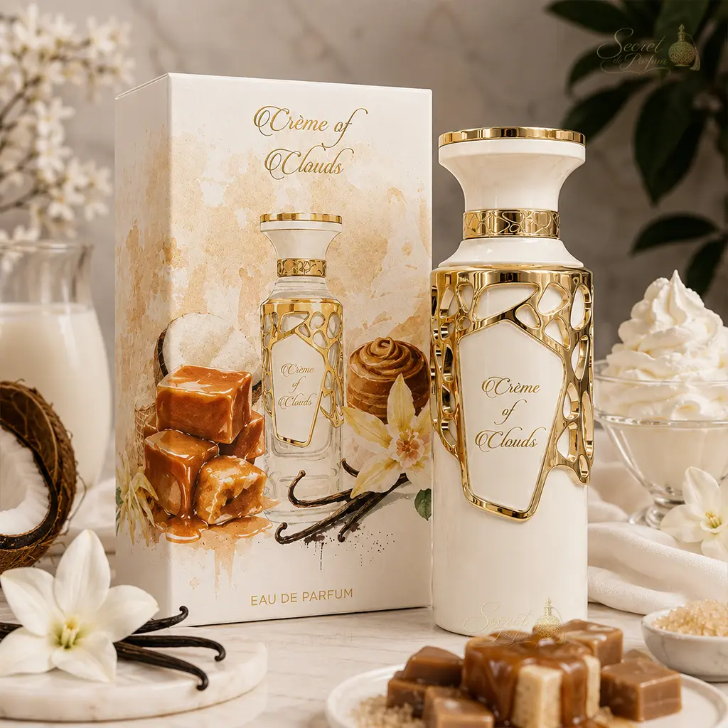 Crème Of Clouds – Eau de Parfum Vanillé Sucré Mixte – Fragrance World 3 Crème of Clouds Eau de Parfum gourmand vanillé avec flacon et boîte