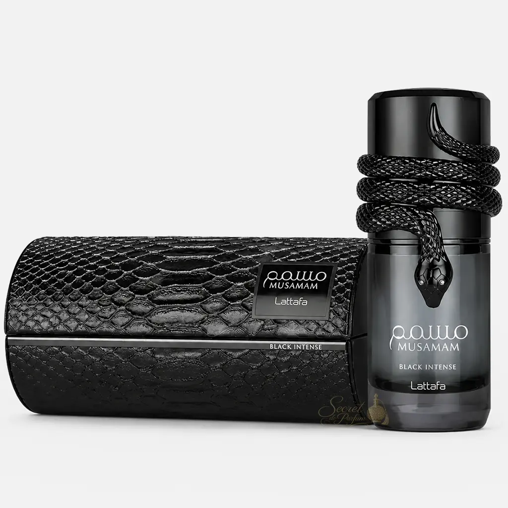 Musamam Black Intense Lattafa – Parfum Homme Boisé Aromatique 4 Musamam Black Intense Lattafa parfum homme boisé aromatique avec coffret