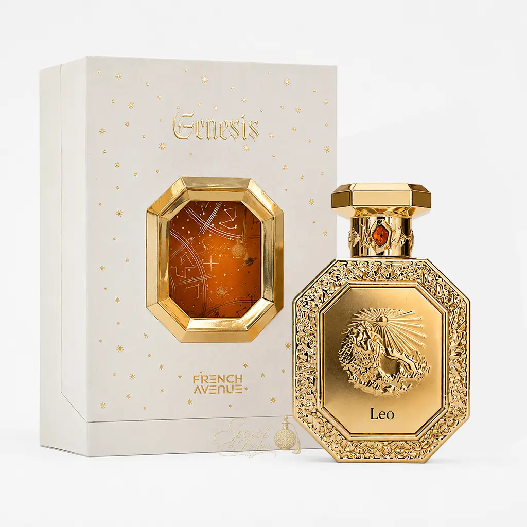 Leo French Avenue Genesis – Eau de Parfum Mixte 5 Leo Genesis French Avenue parfum mixte avec flacon doré et coffret