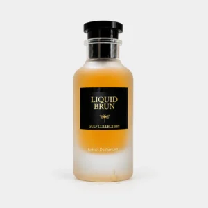 Flacon officiel Liquid Brun Gulf Collection Extrait de Parfum sur fond clair, parfum mixte oriental ambré boisé aux accords épicés, vanillés, boisés et gourmands.