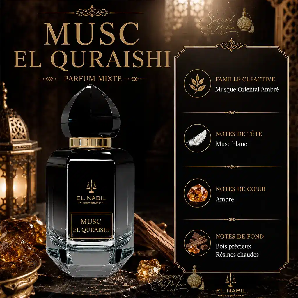 Musc El Quraishi – Eau de Parfum Mixte 65 ml | El Nabil 2 Présentation des notes olfactives du parfum Musc El Body d'El Nabil.