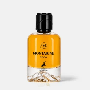 Flacon officiel Montaigne Coco Maison Alhambra Eau de Parfum sur fond clair, parfum mixte floral oriental vanillé aux accords de noix de coco, vanille, musc et bois de santal.