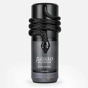 Flacon Musamam Black Intense Lattafa noir avec serpent