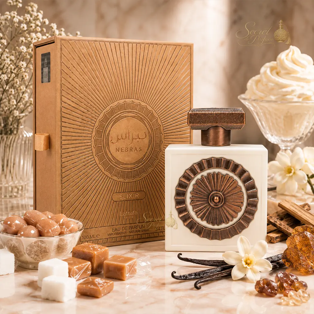 Nebras Elixir Lattafa Pride – Eau de Parfum Mixte 100 ml 3 Nebras Elixir parfum gourmand lacté à la vanille crème fouettée musc et ambre