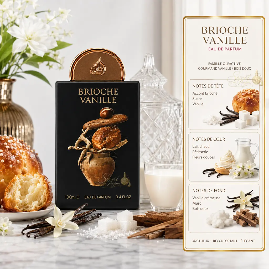 Brioche Vanille Lattafa Pride – Eau de Parfum Gourmande Vanillée 100 ml 2 Notes Brioche Vanille Lattafa Pride brioche sucre vanille lait chaud musc et bois doux