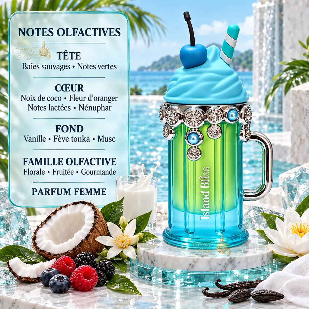 Island Bliss Armaf Delights – Eau de Parfum Femme 100 ml 2 Notes Island Bliss Armaf noix de coco fleur d’oranger vanille et fève tonka