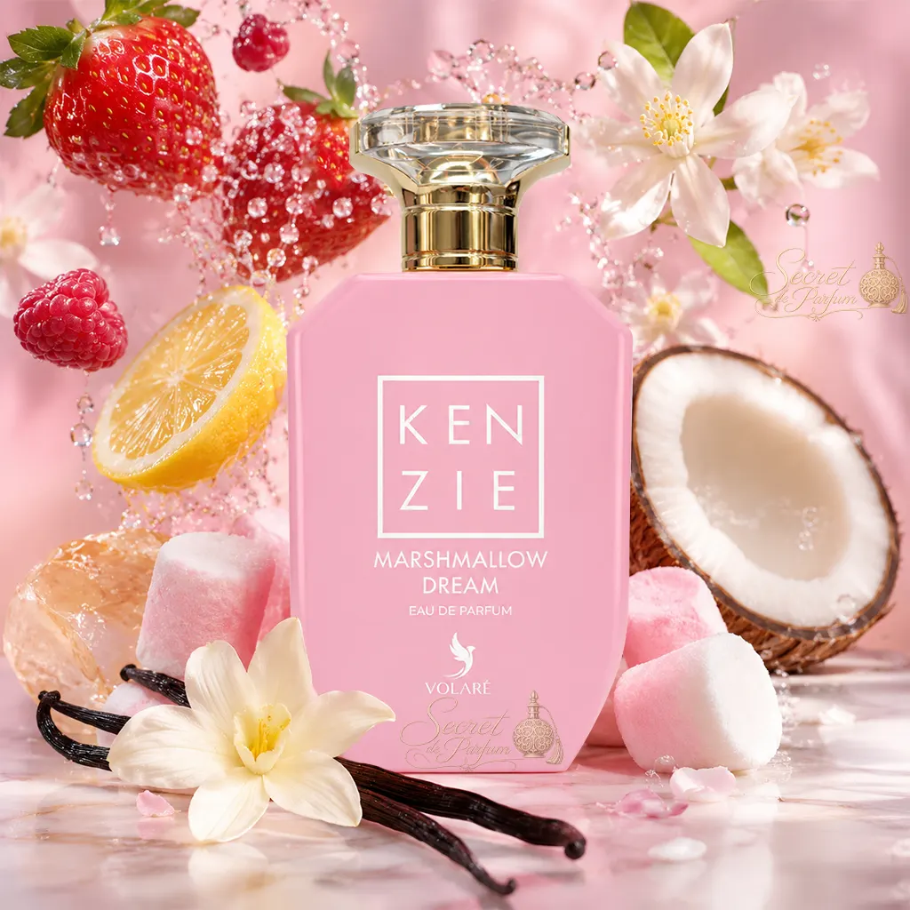 Kenzie Marshmallow Dream Eau de Parfum 100 ml – Volaré 5 Kenzie Marshmallow Dream Volaré avec marshmallow, fraise, framboise, noix de coco et vanille fouettée