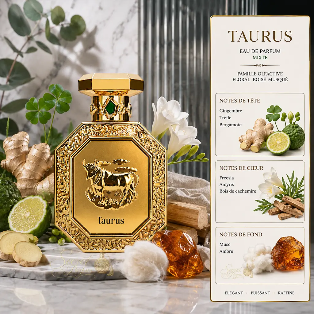 Taurus Genesis French Avenue – Eau de Parfum oriental boisé mixte 100 ml 2 Notes Taurus French Avenue gingembre bergamote freesia bois de cachemire musc et ambre