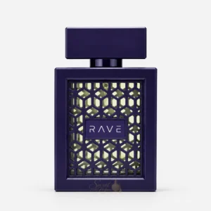 Flacon officiel Now Intense Rave Lattafa 100 ml sur fond clair, parfum homme aux accords aromatiques, frais, boisés et cuirés avec concombre, pastèque, mandarine, basilic, sauge, bois de santal, cuir et cèdre.