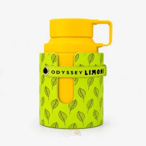Flacon officiel Odyssey Limoni Armaf Fresh Edition sur fond clair, parfum mixte hespéridé aromatique aux accords d'agrumes frais, gingembre, thé, musc et ambre.
