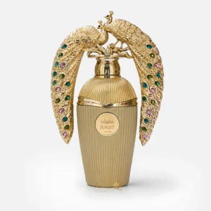 Afeef Lattafa Eau de Parfum avec flacon doré et coffret paon