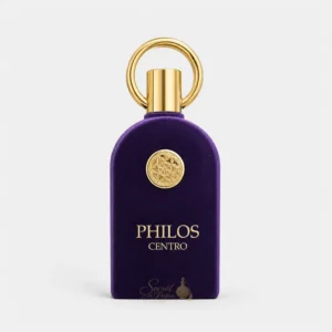 Flacon officiel Philos Centro Maison Alhambra sur fond clair, parfum mixte aux notes de jacinthe, ananas, iris, jasmin, ambre, vanille et vétiver.