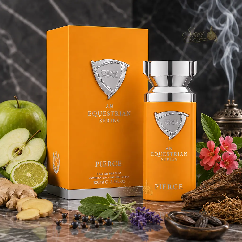 Pierce French Avenue – Eau de Parfum Homme 100 ml 3 Parfum Pierce French Avenue homme 100 ml avec flacon orange et boîte