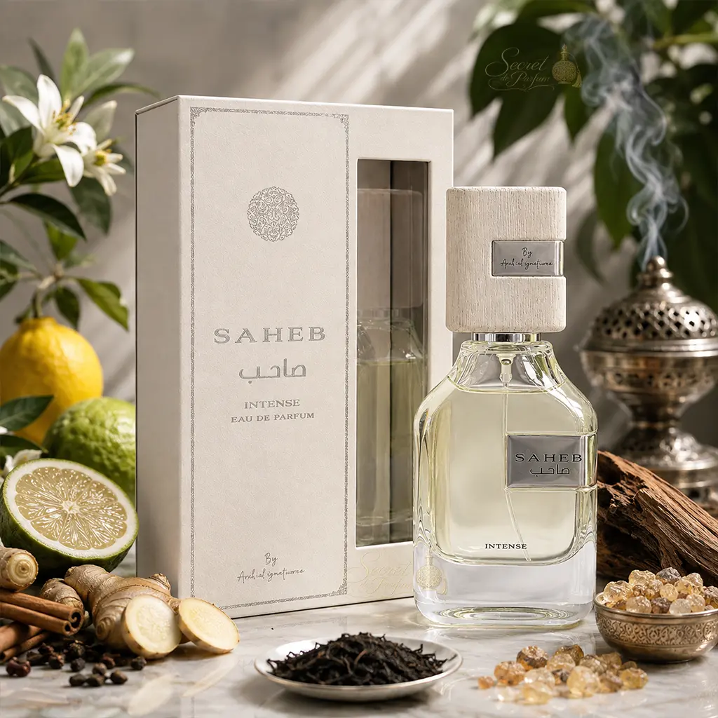 Saheb Intense – Eau de Parfum Mixte Hespéridée Aromatique 3 Saheb Intense parfum frais aux agrumes gingembre cannelle thé noir et bois