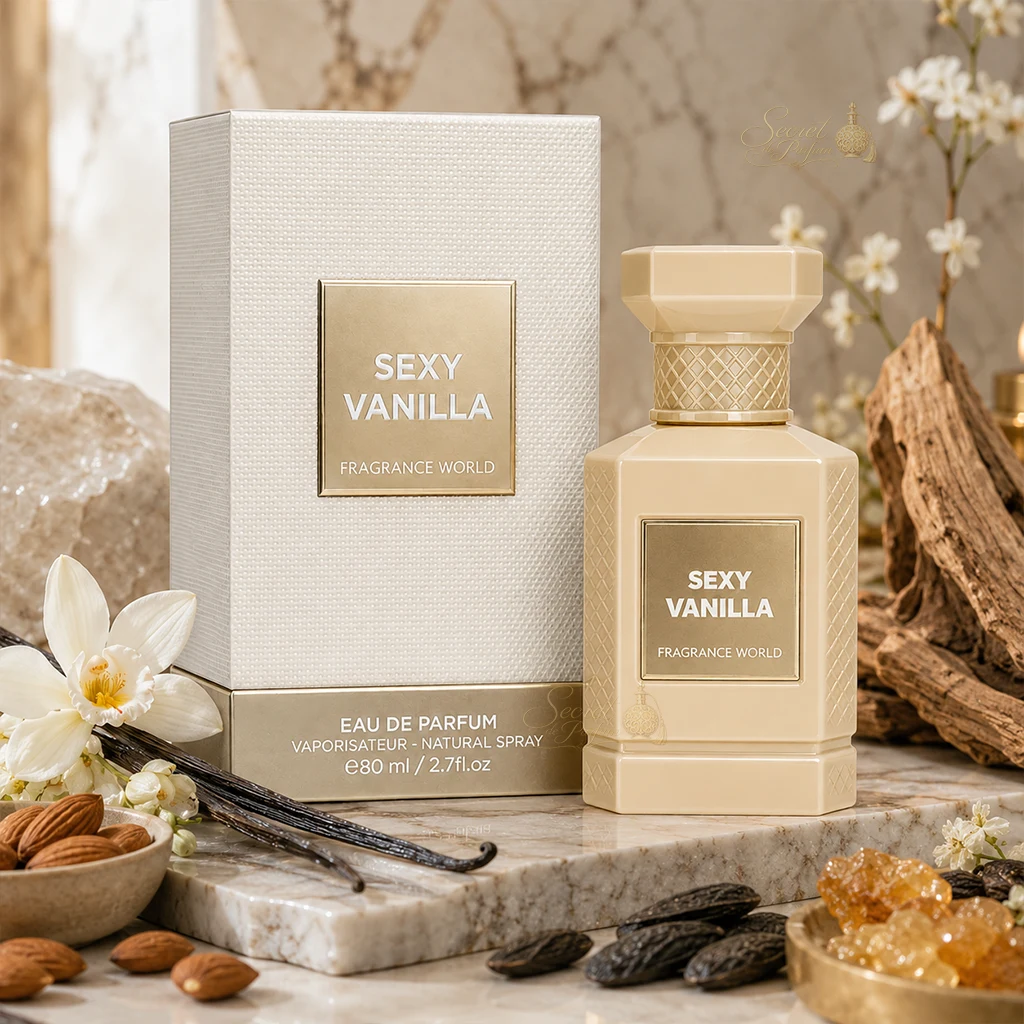 Sexy Vanilla Fragrance World – Eau de Parfum Mixte Vanillée 80 ml 3 Sexy Vanilla Fragrance World avec boîte, vanille, amande et fève tonka