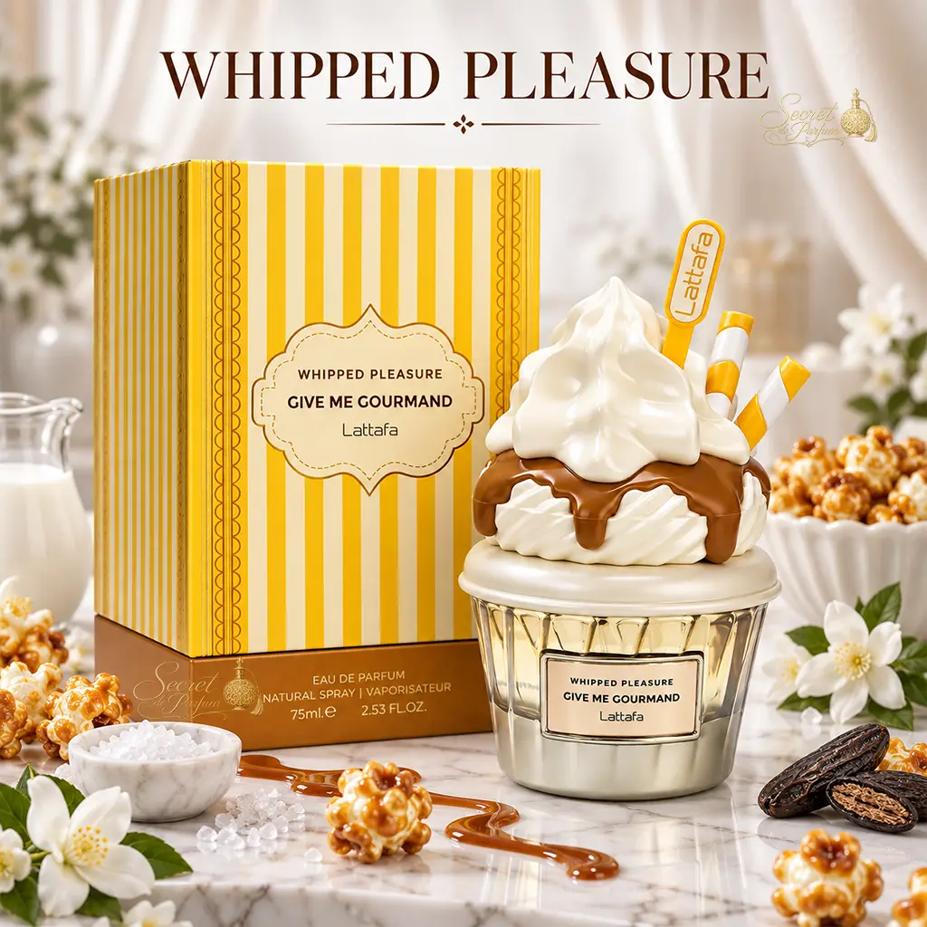 Whipped Pleasure Lattafa Give Me Gourmand – Eau de Parfum Mixte 75 ml 3 Whipped Pleasure Give Me Gourmand Lattafa avec flacon et boîte 75 ml