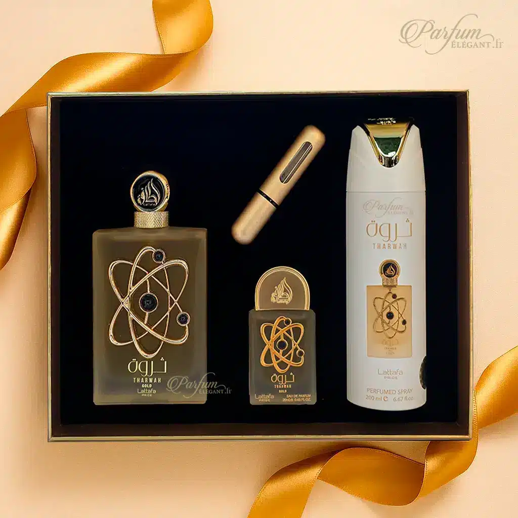 Tharwah Gold – Volaré (Coffret 100 ml + 20 ml + Déo 200 ml) 3 Tharwah Gold – Volaré (Coffret 100 ml + 20 ml + Déo 200 ml) – Image 3