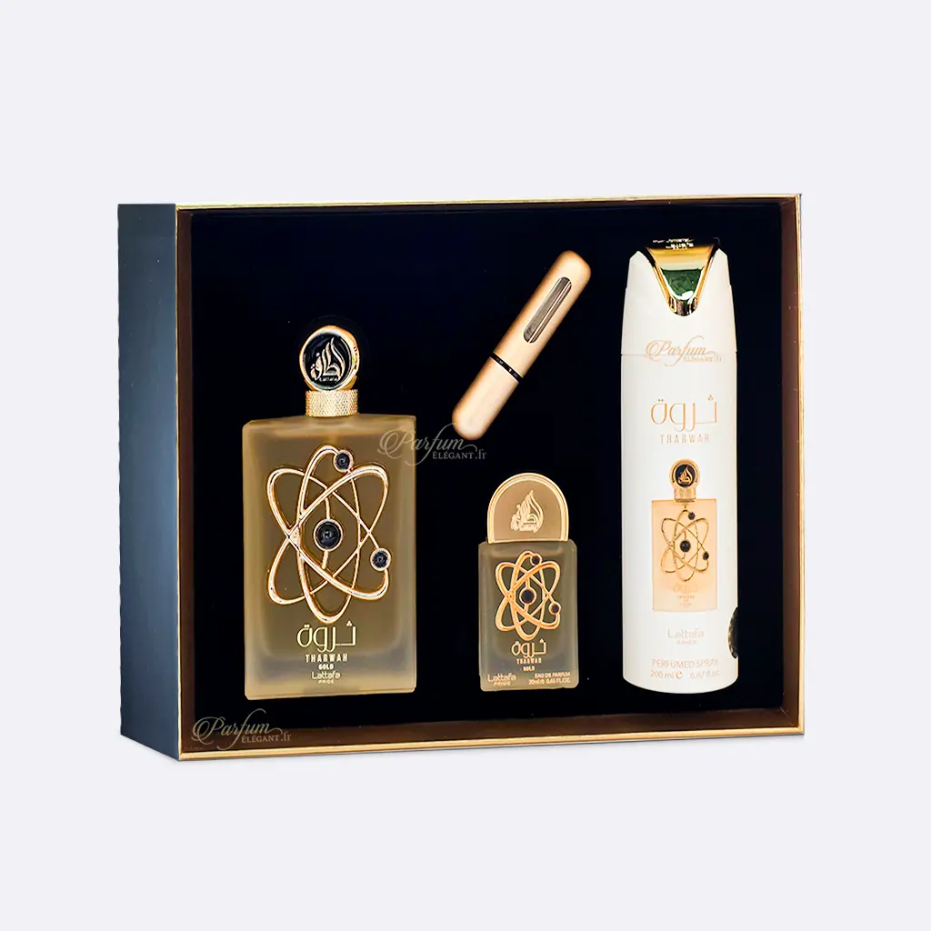 Tharwah Gold – Volaré (Coffret 100 ml + 20 ml + Déo 200 ml) 2 Tharwah Gold – Volaré (Coffret 100 ml + 20 ml + Déo 200 ml) – Image 2