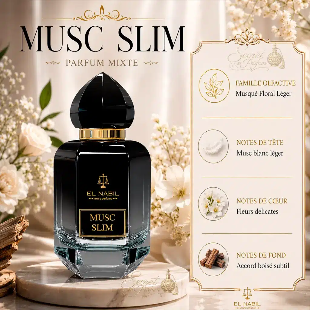 Musc Slim – Eau de Parfum Mixte 65 ml | El Nabil 2 Famille olfactive et notes du parfum Musc Slim El Nabil.