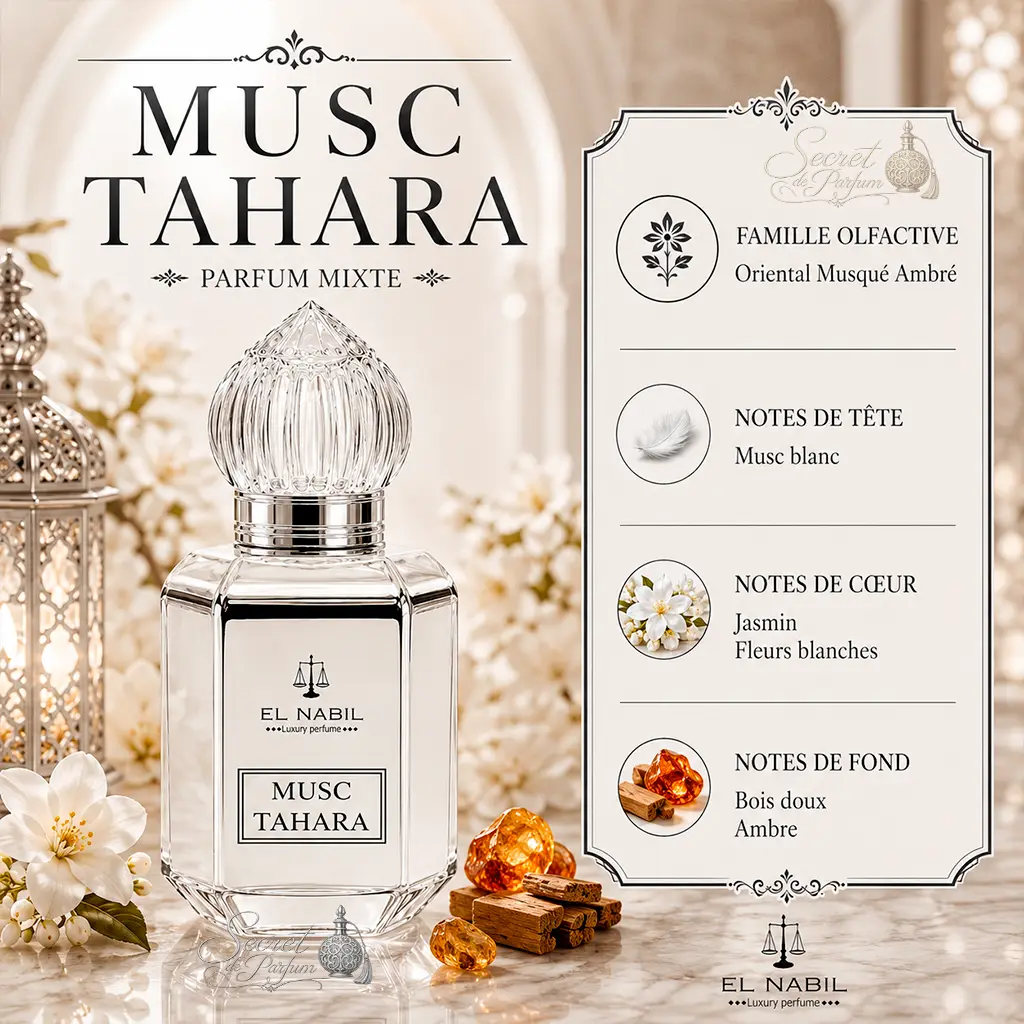 Musc Tahara – Eau de Parfum Mixte 65 ml | El Nabil 2 Famille olfactive et notes du parfum Musc Tahara El Nabil.