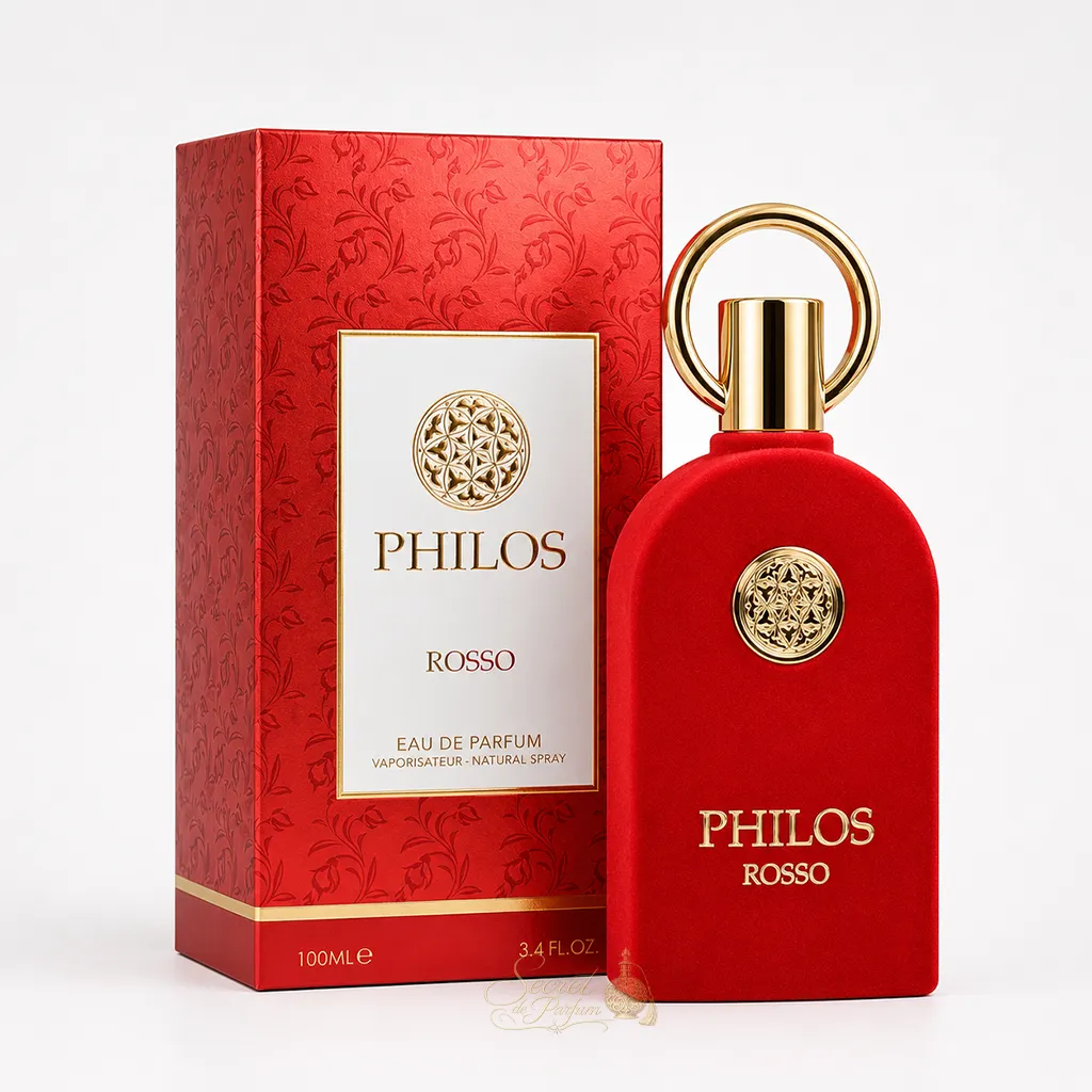 PHILOS ROSSO – Eau de Parfum Oriental Ambré Gourmand Mixte | Parfum Dubai Luxe & Longue Tenue 5 Philos Rosso Eau de Parfum avec son coffret - Secret de Parfum