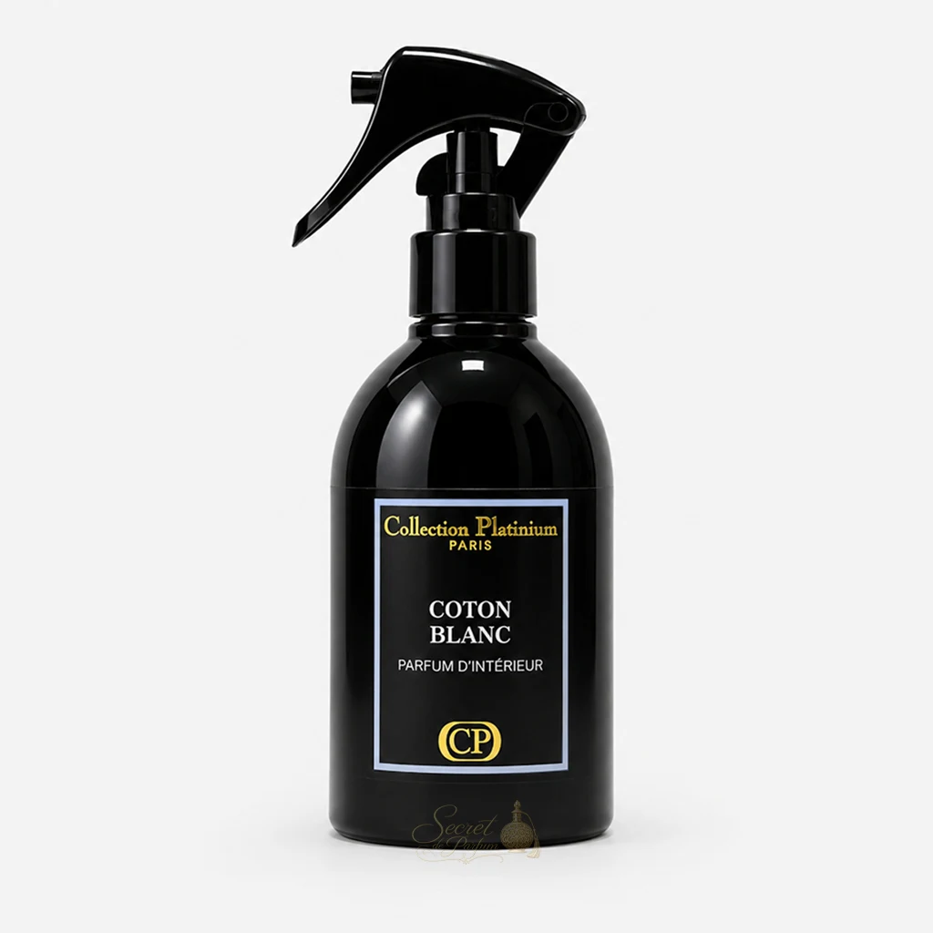 Coton Blanc Collection Platinium – Parfum d’Intérieur 250 ml 1 Parfum d’intérieur Coton Blanc Collection Platinium Paris, spray maison à la senteur propre et cotonneuse