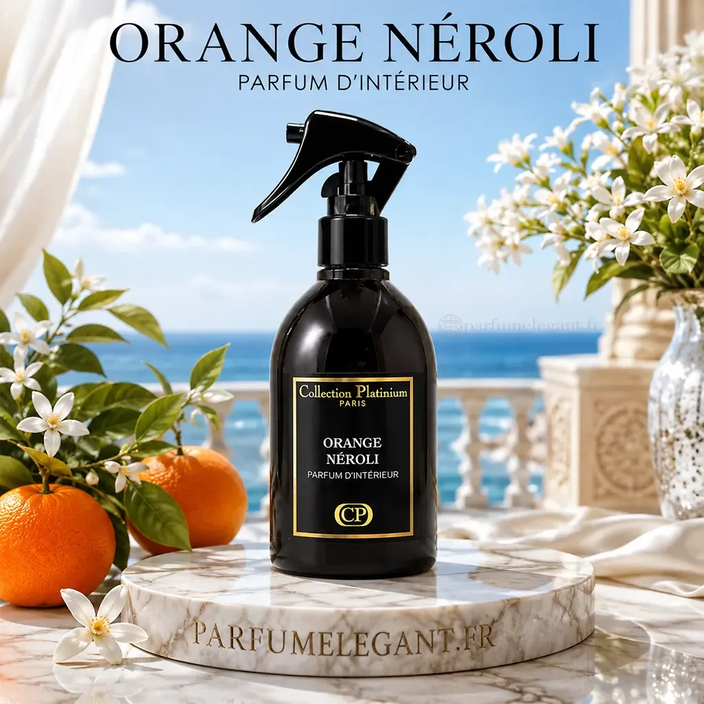 Orange Néroli Collection Platinium – Parfum d’Intérieur 2 Orange Néroli Collection Platinium Paris parfum d’intérieur en spray, flacon noir