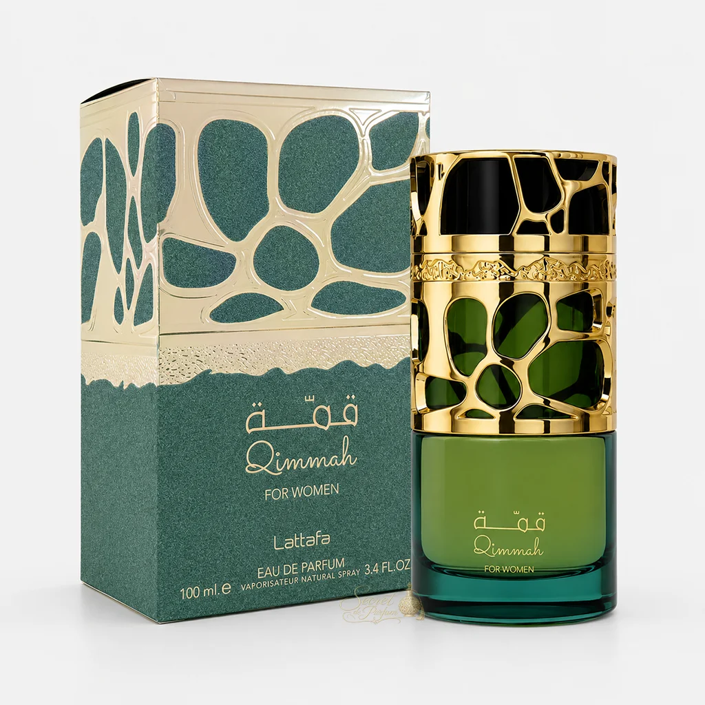 Qimmah For Women Lattafa – Eau de Parfum Femme Oriental Gourmand 100 ml 4 Qimmah For Women Lattafa parfum femme 100 ml avec boîte verte et dorée