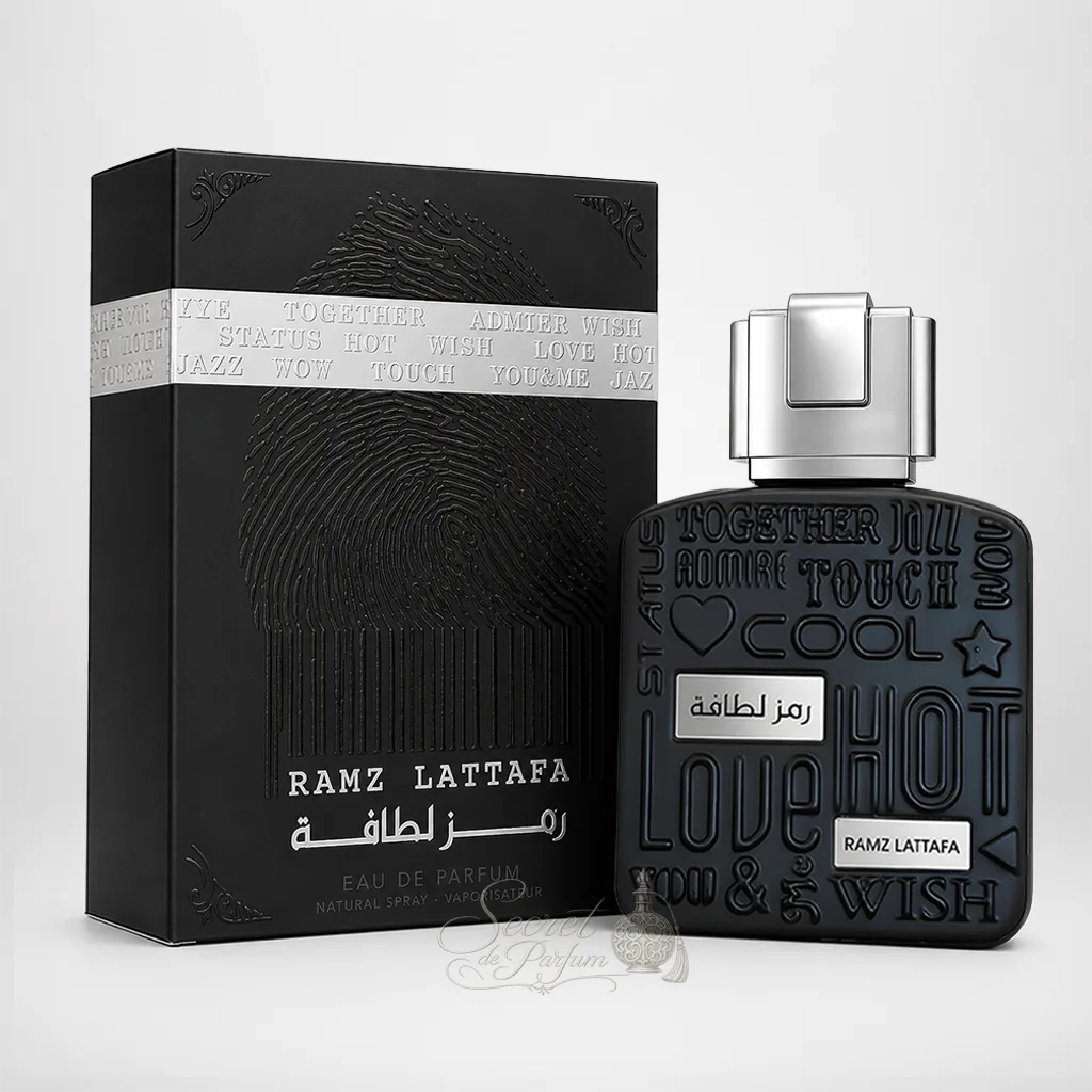 Ramz Lattafa Silver Eau de Parfum Homme 100 ml 6 Flacon et boîte officielle de Ramz Lattafa Silver Eau de Parfum Homme 100 ml