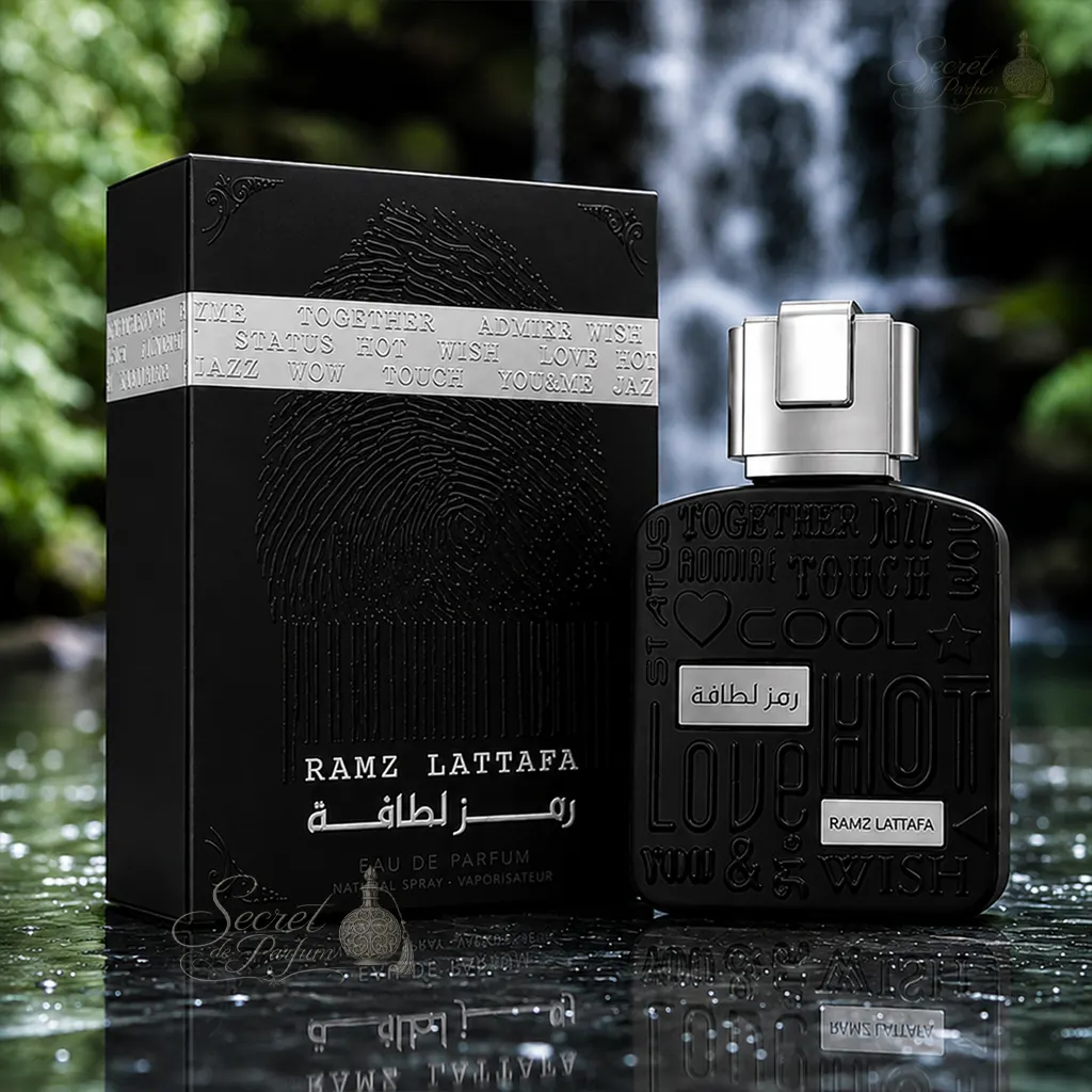 Ramz Lattafa Silver Eau de Parfum Homme 100 ml 4 Coffret officiel Ramz Lattafa Silver avec flacon Eau de Parfum Homme 100 ml
